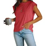 Fisoew Basic Weinrot Yuvarlak Yaka Yazlık Kadın T-shirt