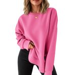 Fisoew Kadın Bisiklet Yaka Sweatshirt Günlük Uzun Kollu Yan Bölünmüş Hihg Düşük Kavisli Etek Gömlek Bol Sonbahar Tunik Üst, Gül Kırmızısı, L