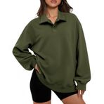 Fisoew Kadın Büyük Beden Sweatshirt Günlük Yakalı V Yaka Uzun Kollu Trendy Bol Tunikler Sonbahar Kazak Üstler, Ordu Yeşili, L