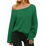 Fisoew Kadın Omzu Açık Sweatshirt Geniş Yaka Büyük Boy Kazaklar Uzun Kollu Y2k Trendy Bol Kesim Tunik Üstler, Yeşil, XXL