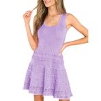 Fisoew Kadın Yazlık Mini Elbiseler Günlük Bisiklet Yaka Örme Tığ İşi Etek Dökümlü Tank Sundress, açık mor, M