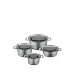 Fissler Phi Collection Cam Kapak Gri Çelik 8 Parça Tencere Seti