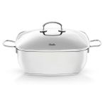 Fissler Secural/paslanmaz çelik kızartma tenceresi, kaplamalı (6,5 l – çap 28 cm) büyük güveç tenceresi kare, cam kapaklı, fırına uygun, indüksiyon, gümüş