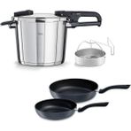 Fissler Vitaquick Edition 6 lt Gri Düdüklü Tencere+Tava Set