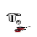 Fissler Vitaquick Edition Çelik 6 Lt Düdüklü Tencere Ve Kırmızı Cenit Tava Seti