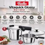 Fissler Vitaquick Glossy 6 Lt + 3.5 Lt Düdüklü Tencere + Dijital Mutfak Tartısı Hediye - İnox - 6+3,5 L