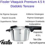 Fissler Vitaquick Premium 4.5 Lt Düdüklü Tencere + Dijital Hassas Mutfak Tartı Hediye - 4,5 L - Gümüş