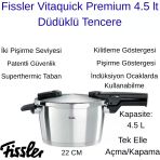 Fissler Vitaquick Premium 4.5 Lt Düdüklü Tencere + Dijital Hassas Mutfak Tartı Hediye