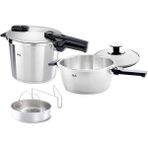 Fissler Vitaquick Premium 6+3,5 Litre Düdüklü Tencere + Buharda Pişirme Aparatı - 3,5 - 6 L Set - Gümüş