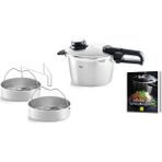 Fissler Vitavit® Premium 4.5 Litre Düdüklü Tencere Seti+2 Parça Buharda Pişirme+SKT Tarif Kitabı - 4,5 L - Gri