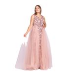 FİSTAN 7095 Sim Nakış İşleme Tül Kuyruklu Long Dress Nişanlık