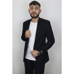 Fistan Store Erkek Siyah Italyan Kesim Dar Kalıp Tek Düğme Yırtmaçlı Blazer Ceket - 56 - 6 Drop