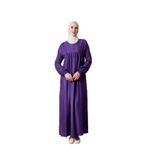 Fistan Tesettür Büzgü Robadan Önü Düğmeli Viskon Kumaş Anne Elbisesi Namaz Elbisesi Mor 50-52