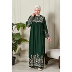 Fistan Tesettür Düz Robadan Önü Düğmeli Viskon Kumaş Anne Elbisesi Namaz Elbisesi ÇİÇEK DESEN Haki 50-52
