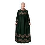 Fistan Tesettür Düz Robadan Önü Düğmeli Viskon Kumaş Anne Elbisesi Namaz Elbisesi İnce Çiçekli Haki 42-44