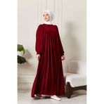 Fistan Tesettür Yuvarlak Roba Tesettür Elbise Medine İpeği Namaz Elbisesi Modern Ve Şık Model Kırmızı 1