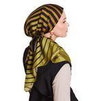 Fıstık Yeşili Şerit Desenli Twill İpek Eşarp