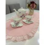 Fisto Fırfırlı Vintage Duck Keten Runner & Dekoratif Örtü&Sehpa Örtüsü
