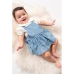 Fisto Yakalı Kısa Kollu Bluz Kombinli Çiçek Nakışlı Askılı Denim 2'li Kız Bebek Elbise - 9 - 12 Ay - Ekru