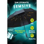 Fitfiyat 12 Tel Tam Otomatik Aç Kapa Unisex Rüzgara Dayanıklı Şemsiye - Antrasit - Siyah