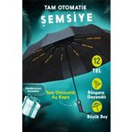 fitfiyat 12 TEL Tam Otomatik Açılır Kapanır Rüzgara Dayanıklı Siyah Ekstra Güçlü Şemsiye