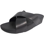 Fitflop Kadın Lulu Cross Slide-Deri Açık Parmak Sandalet, Siyah Siyah 001, 38 EU