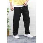 FİTGO Erkek Baggy Bol Kalıp 2 Iplik Oversize Siyah Düz Paça Eşofman Altı