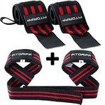 Fitgriff® Bilek bandajları + çekme yardımı (2'li set) – güç antrenmanı, fitness, vücut geliştirme, ağırlık kaldırma, spor salonu, güç sporları için, kadınlar ve erkekler için (siyah/kırmızı)