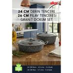 Fithome 2'li Orta Boy Tencere Set 24 cm Derin ve 26 cm Pilav Karnıyarık Granit Döküm Tencere Seti