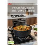 FİTHOME Büyük Boy Derin Yemek Tenceresi Döküm Granit 28 CM Fırına Girebilir