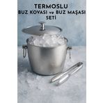 FİTHOME Buz Kovası ve Maşa Seti Paslanmaz Çelik Termoslu Buz Kovası