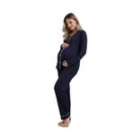 Fitilli Bambu Kumaş Uzun Kollu Düğmeli Salaş Takım – Hamile İçin Uygun-Lacivert-5XL/6XL