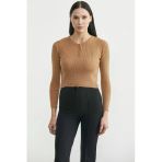 Fitilli Crop Triko Kazak - Karamel