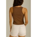 Fitilli Halter Yaka Kadın Crop Atlet - Kahve - S