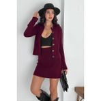Fitilli Örgü Takım: Triko Hırka & Mini Etek Ikili Set 8009 - Bordo - Standart