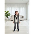 Fitilli Şişme Yelek Çiçek Baskılı Kız Çocuk Takım (Yelek, Bluz ve Pantolon) - Siyah - Krem - 12 -18 Ay