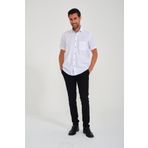 Fitmens Erkek Klasik Kısa Kol Açık Zemin Kutu Desen Keten Cotton Hediye Kutulu Gömlek - Beyaz Açık Mavi FS-000745