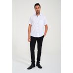 Fitmens Erkek Klasik Kısa Kol Açık Zemin Kutu Desen Keten Cotton Hediye Kutulu Gömlek - Beyaz Lacivert FS-000745