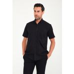 Fitmens Erkek Klasik Kısa Kol Linen Keten Yaka Düğmeli Hediye Kutulu Gömlek - Siyah FS-001202