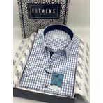 Fitmens Klasik Kısa Kol Kareli Hediye Kutulu Erkek Gömlek FS-004156 - Beyaz Saks Mavi - XL