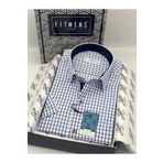 Fitmens Klasik Kısa Kol Kareli Hediye Kutulu Erkek Gömlek FS-004156 - Beyaz Saks Mavi