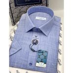 Fitmens Klasik Kısa Kol Keten Yaka Alttan Düğmeli Rahat Kumaş Hediye Kutulu Erkek Gömlek FS-004588 - Mavi - XL