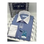 Fitmens Klasik Uzun Kol Cepsiz Yaka Manşet Beyaz Hediye Kutulu Erkek Gömlek FS-004328 - Saks Mavi Beyaz