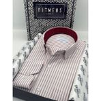 Fitmens Klasik Uzun Kol Çizgili Hediye Kutulu Erkek Gömlek Fs-003864 - Beyaz Bordo
