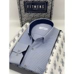 Fitmens Klasik Uzun Kol Ince Çizgili Cepli Hediye Kutulu Erkek Gömlek FS-003317 - Saks Mavi - 4XL