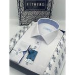 Fitmens Klasik Uzun Kol Keten Cotton Hediye Kutulu Erkek Gömlek FS-001261 - Beyaz Açık Mavi - 2XL