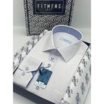 Fitmens Klasik Uzun Kol Keten Cotton Hediye Kutulu Erkek Gömlek FS-001261 - Beyaz Açık Mavi - XL