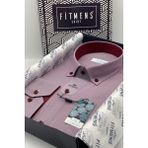 Fitmens Klasik Uzun Kol Pöti Kareli Yaka Düğmeli Hediye Kutulu Erkek Gömlek FS-002273 - Bordo - 5XL