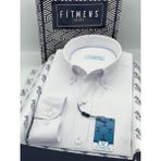 Fitmens Slim Fit Uzun Kol Baklava Desen Kol Nakışlı Yaka Düğmeli Hediye Kutulu Şık Erkek Gömlek FS-004200 - Beyaz - 3XL