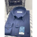 Fitmens Slim Fit Uzun Kol Baklava Desen Kol Nakışlı Yaka Düğmeli Hediye Kutulu Şık Erkek Gömlek FS-004200 - Lacivert - XL